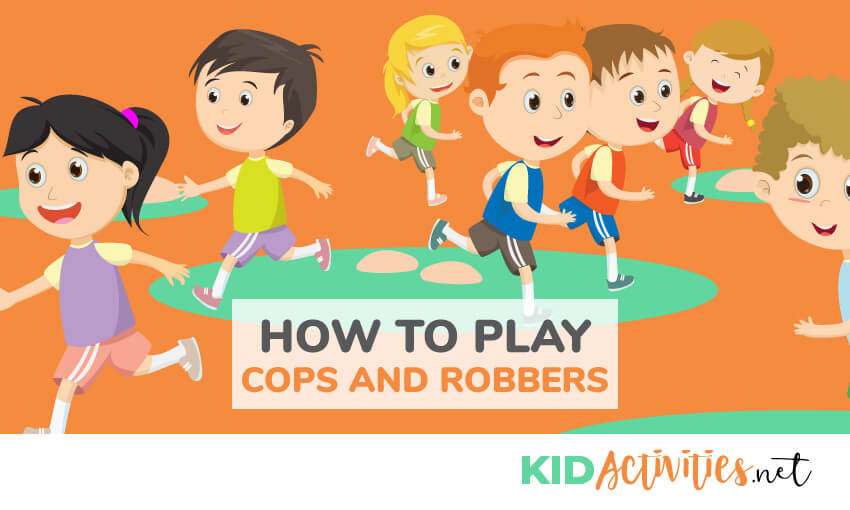 A cartoon image shows kids running in different directions. Text reads How to Play Cops and Robbers.